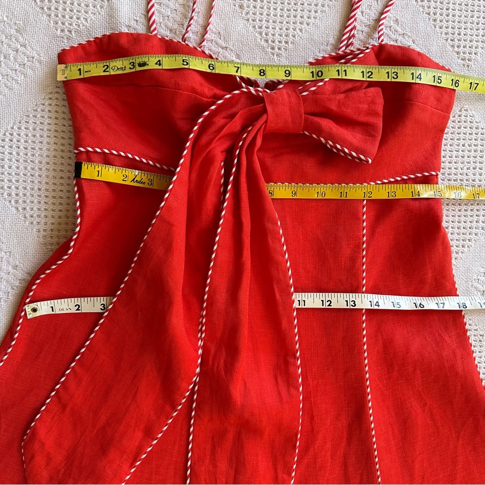 Farm Rio Red Front Bow Scalloped Hem Linen Midi Dress-M-Sweetheart A-Line Resort - Picture 8 of 13